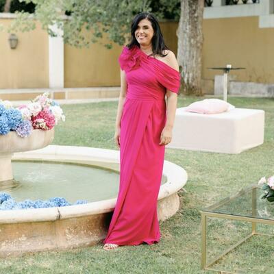 Hot pink simple sheath one shoulder mother of the bride/groom dress