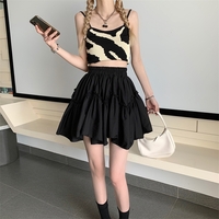 Coquette Summer Spring Girl Women White Black High Waist Gathered A Line Skirt - Thumbnail 3