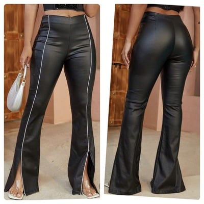 Faux leather slit pants-td - Thumbnail 3