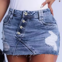 Sexy Button Patched Irregular Denim Skirt - Thumbnail 2