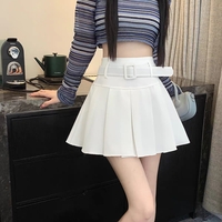 Summer Spring Girl Women White Black Pink High Waist Belt Pleated Skirt - Thumbnail 7