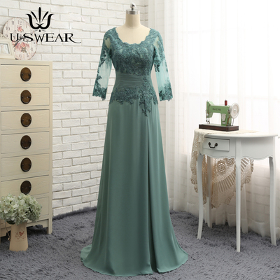 Long Mother of The Bride Dresses A-line V-neck Chiffon Lace Wedding Party Dress Mother Dresses for Wedding Vestido Mae Da Noiva