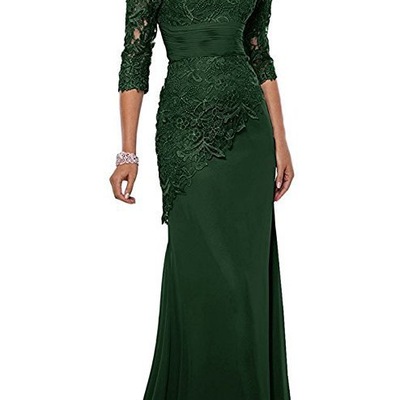Lace mother of the bride dresses with jacket applique three quarter long sleeves mermaid mother's evening gowns