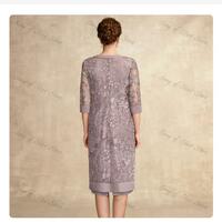O-Neck A-Line Mother of the Bride Dresses With Lace Jacket Pleat Beading Tea-Length Mother Formal Wedding Guest Gown - Thumbnail 1