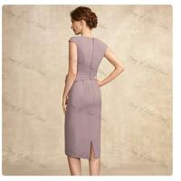 O-Neck A-Line Mother of the Bride Dresses With Lace Jacket Pleat Beading Tea-Length Mother Formal Wedding Guest Gown - Thumbnail 5