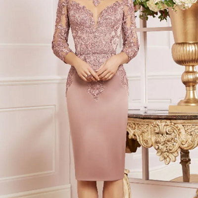  plus size mother of the bride dresses sheath sheer neck appliqued short groom mother dresses robe mere de mariee