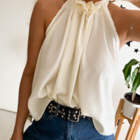 Loose Fitting White Sleeveless Vest Shirt - Thumbnail 1