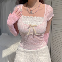 Pink Coquette Vintage Sweet Angel Pretty Girl Lace Shirt Top - Thumbnail 2