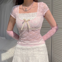 Pink Coquette Vintage Sweet Angel Pretty Girl Lace Shirt Top - Thumbnail 3