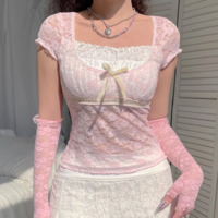 Pink Coquette Vintage Sweet Angel Pretty Girl Lace Shirt Top - Thumbnail 4