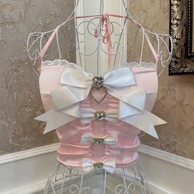 Sweetheart princess cute pink bow vintage coquette tank top strap camisole