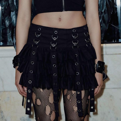 Black Punk Strappy Mesh Skirt
