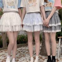 Cute Coquette Girl Black White Blue Plaid Pattern Comfy Ballet Japanese Mini Short Gathered Skirt - Thumbnail 1