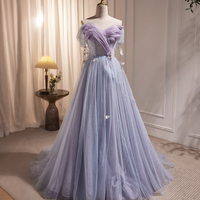 Purple Tulle Long Prom Dress - Thumbnail 1