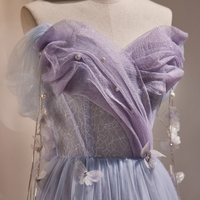 Purple Tulle Long Prom Dress - Thumbnail 3
