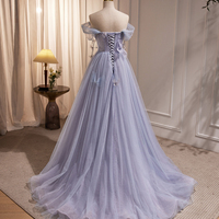 Purple Tulle Long Prom Dress - Thumbnail 2