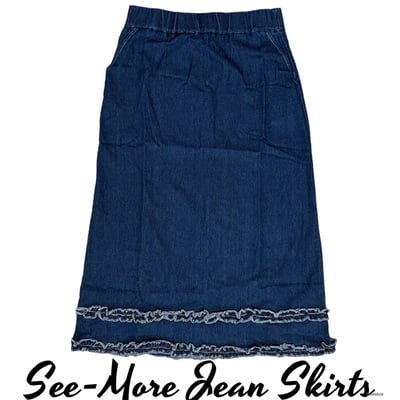 Haven ruffle dark wash long denim skirt