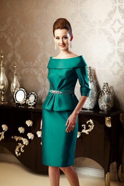 Green Sheaht Half Sleeve Tea-length Mother of Bride/Groom Dress