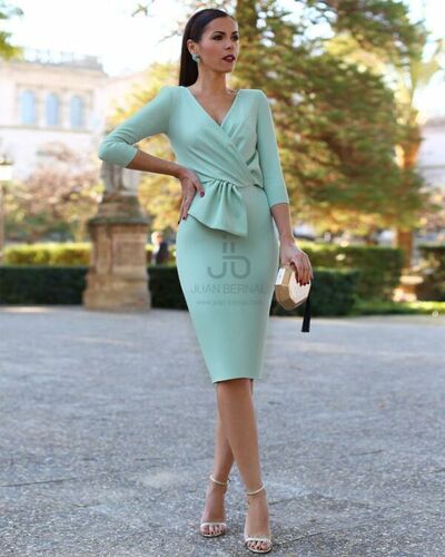 Blue Blue Sheath Long Sleeve Tea-length Mother of Bride/Groom Dress Prom Dress