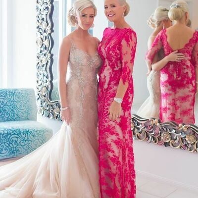 Red 3/4 long sleeve lace mother of bride /groom jumpsuit