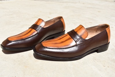 Men's Handmade Two Tone Moccasin Style Genuine Leather Formal Shoes