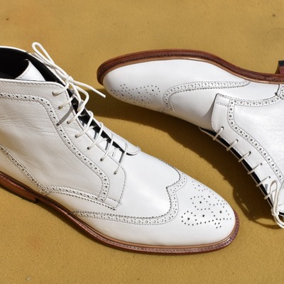 Hot sale men's hand stitch white boot, ankle high rangers leather lace up boot