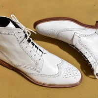 Hot Sale Men's Hand Stitch White Boot, Ankle High Rangers Leather Lace Up Boot - Thumbnail 1