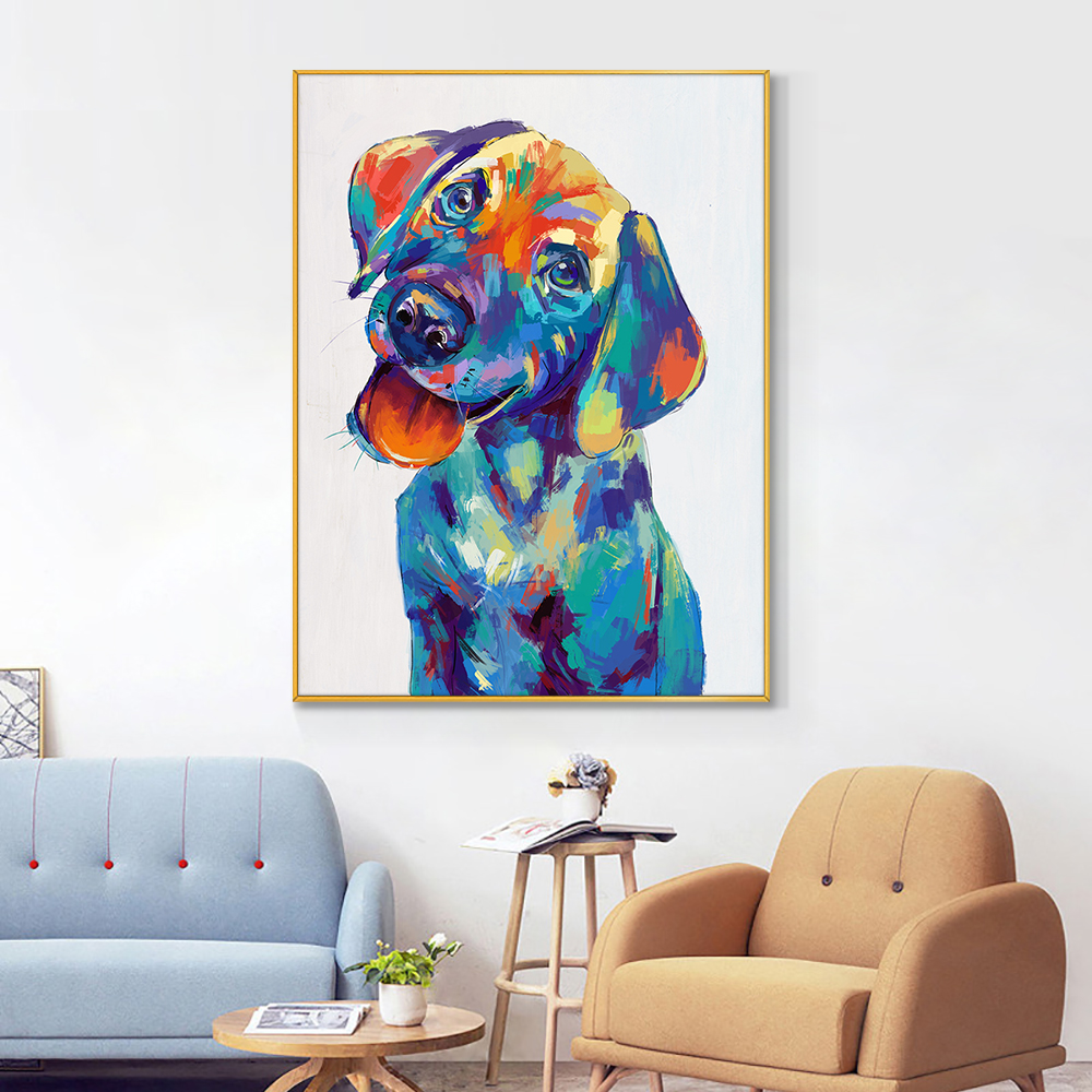 Abstract Handmade Cartoon Dog Oil Painting On Canvas Palette Knife 3D