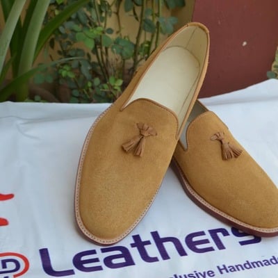 Men brown suede leather tassel loafers dress shoes
