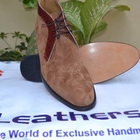Crafted Leather Brown Suede Lace up Chukka Boot For Men - Thumbnail 2