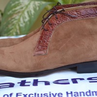 Crafted Leather Brown Suede Lace up Chukka Boot For Men - Thumbnail 1