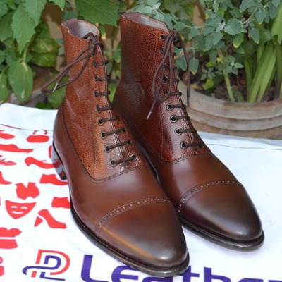 Handmade Dark Brown Ankle High Classic Lace up Men Boot