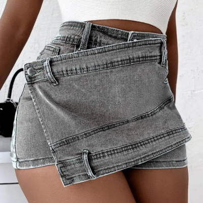 Temperament irregular high waist denim skirt