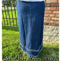 HAVEN RUFFLE DARK WASH LONG DENIM SKIRT - Thumbnail 1