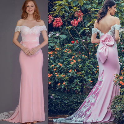 Off shoulder bridesmaid dresses with appliques - Thumbnail 1