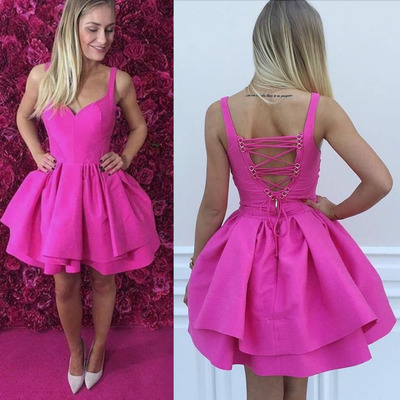 Fuchsia homecoming dresses v neck criss cross - Thumbnail 1