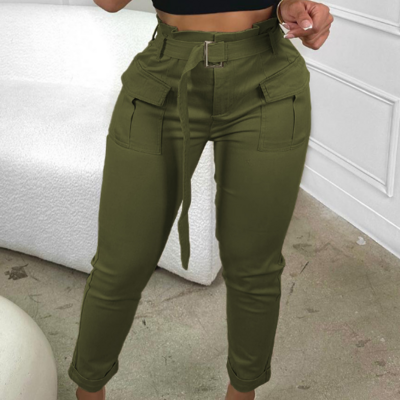 Fashion women's solid color high waisted pants