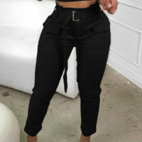 Fashion Women'S Solid Color High Waisted Pants - Thumbnail 2