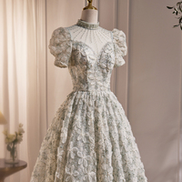 Cute High Neck Short A Line Prom Dresses, Beautiful Beading Pearl Sequins Party Dresses - Thumbnail 1