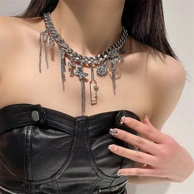 Butterfly heart tassel choker necklace - Thumbnail 3