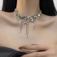 Metal Stars Tassel Choker Necklace - Thumbnail 1