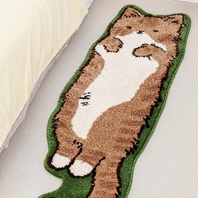 Cute cat animal cartoon minimalist modern chic urban soft mat moss rugs carpets bedroom decor