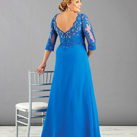 Sparkly Diamonds Lace Chiffon Plus Size Mother of the Bride Dress Half Sleeve Long Formal Evening Gowns Wedding Party Guest - Thumbnail 1