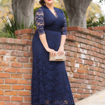 Elegant 3/4 sleeves soft lace v-neck plus size mother of the bride dresses women's wedding guest evening gowns for party