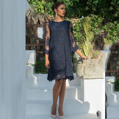 Lace appliques knee length mother of the bride dresses simple o neck plus size newest elegant long sleeve abito mamma sposa