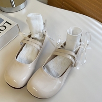 Balletcore Coquette Silver White Black Cute Leather Slipper Mary Jane Flat Shoes - Thumbnail 3