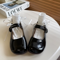 Balletcore Coquette Silver White Black Cute Leather Slipper Mary Jane Flat Shoes - Thumbnail 4