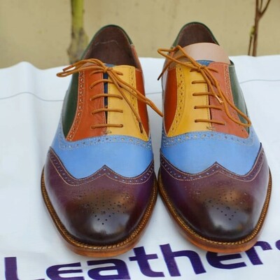 Handmade classic multi-color wingtip oxford dress shoes - Thumbnail 5