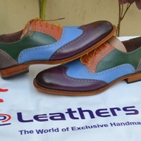 Handmade Classic Multi-Color Wingtip Oxford Dress Shoes - Thumbnail 1