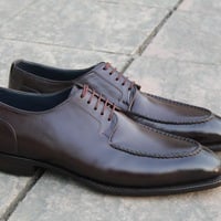 Dark Brown Leather Handmade Men Oxford Dress Shoes - Thumbnail 1